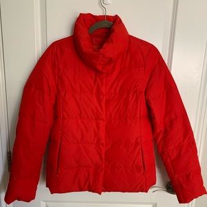 Red short puffer jacket